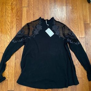 Free People Black Lace Top